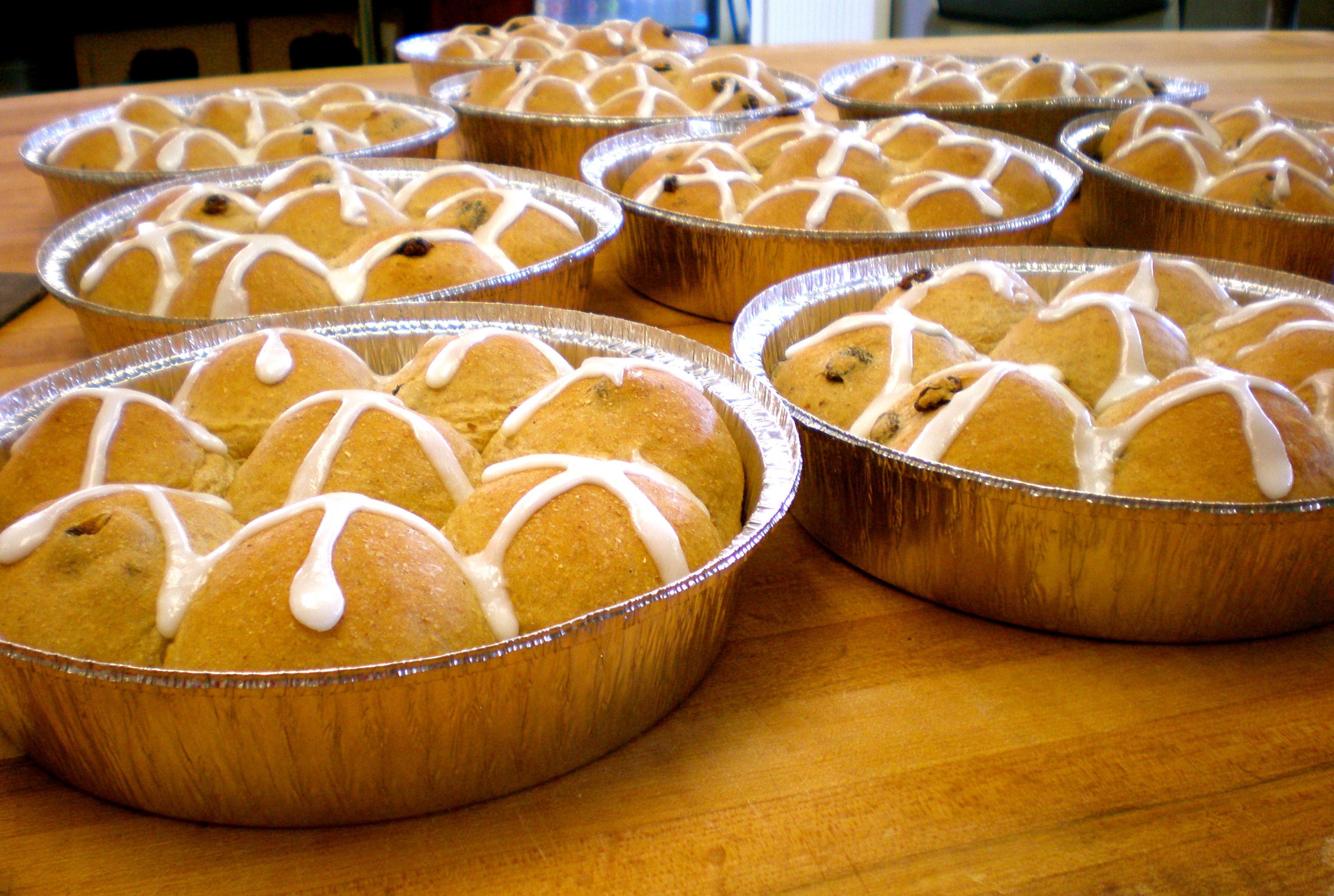 Hot Cross Buns! With nutmeg and raisins kneaded in light wheat dough, these are a perfect addition to any Easter celebration!