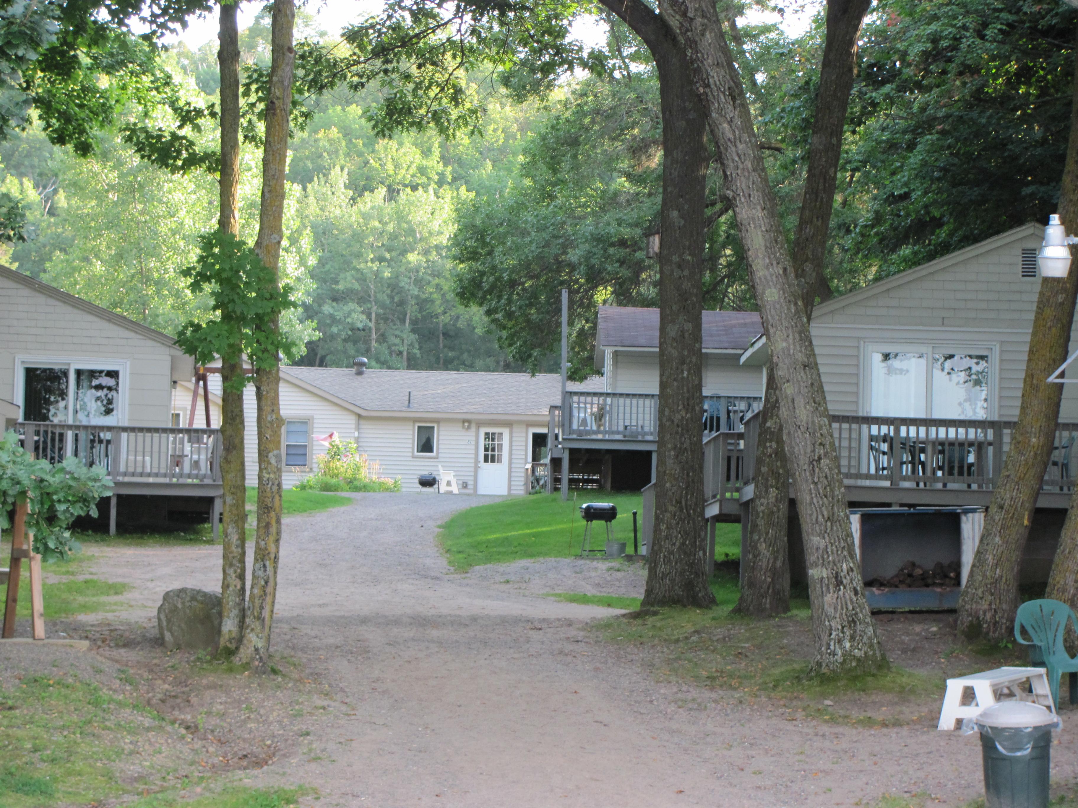 view of cabins from the lake