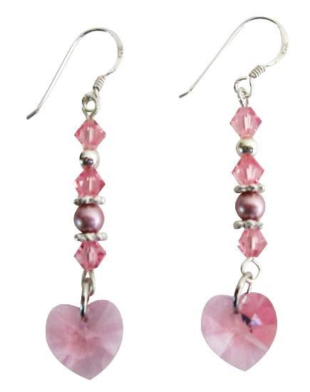 Valentine Gift Love Rose Crystals Heart Earrings