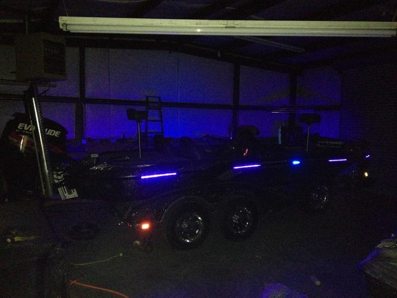 Night Fishion Lights that we installed on a Ranger. It also has the moon glow on it! Call about sales and installation today. Everyone needs them on their fishing boats that is on the water anywhere from dusk to dawn. It is also a great safety feature!