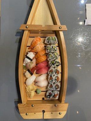 Sushi Dinner for 2 Boat (12 piece chef's choice sushi, California roll, spicy tuna roll)