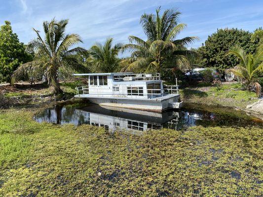 Nice boat in pond.  (I was told there is no more gators) lol