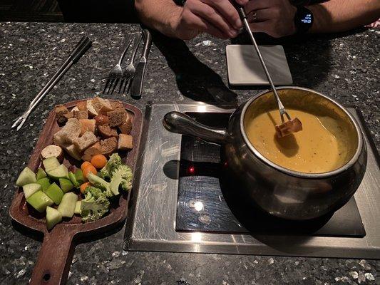 Wisconsin cheese fondue with unlimited refill dip tray