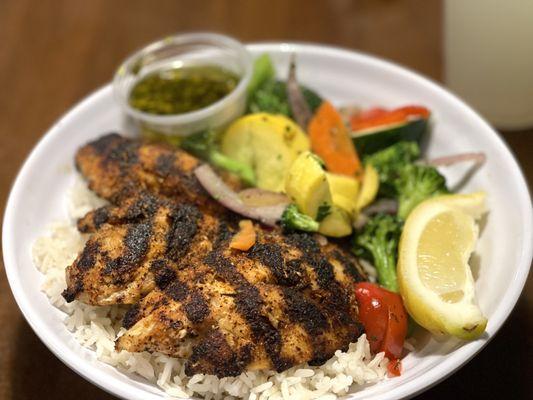 Blackened Mahi Bowl with Chimichurri Sauce