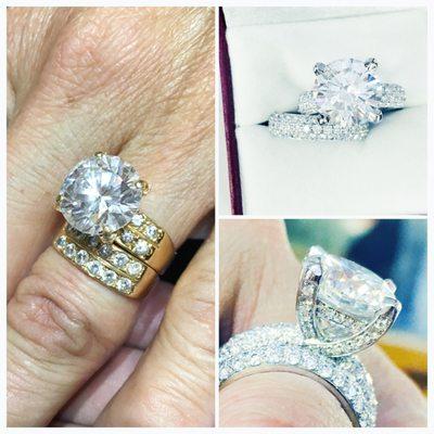 We designed a custom platinum set to give the 5ct diamond an upgrade! See the before (left) and after (right) transformation for yourself!