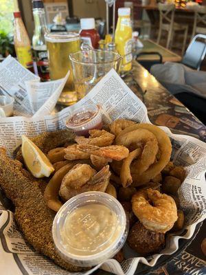 Catfish and shrimp platter.