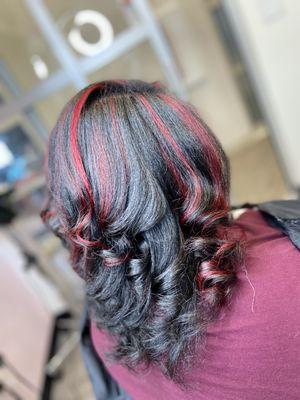 Natural hair red highlights