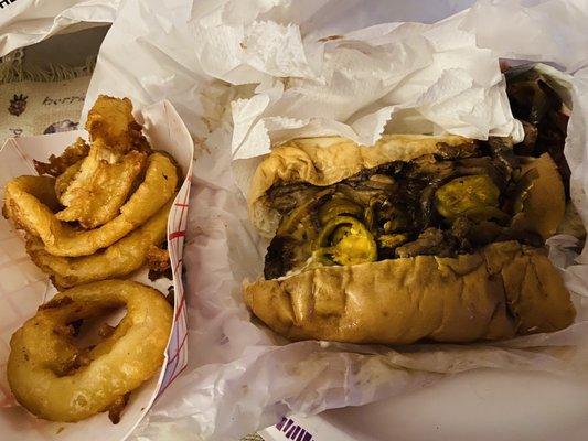 Cheeseburger Sub & Onion Rings