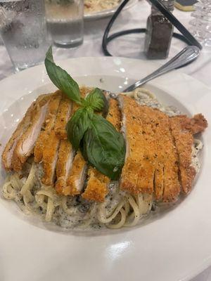 Truffle pasta with chicken cutlet