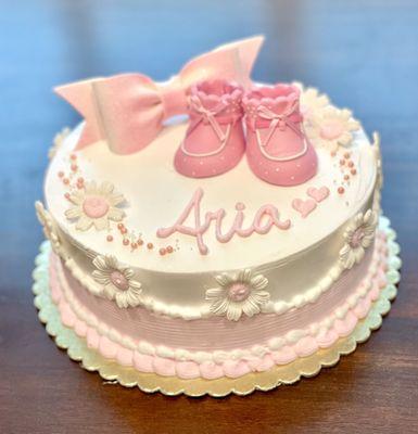 My first grand baby's special celebration cake! Not only beautiful to look at, they are so yummy!!! Vanilla cake and strawberry filling!