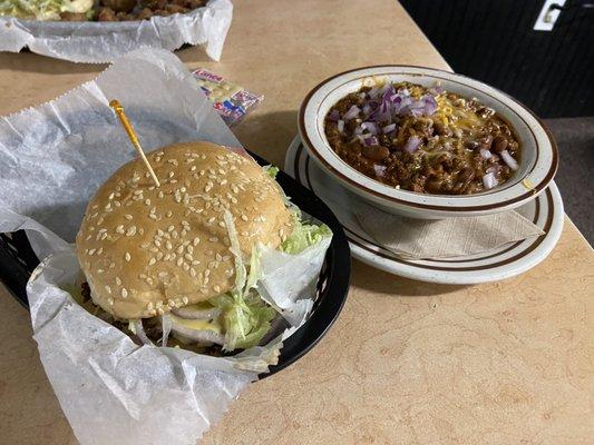 Double cheese burger and chili