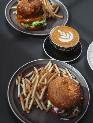 House burger and fried chicken sandwich