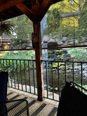 We sat on the patio at the restaurant. Love the sound of running water