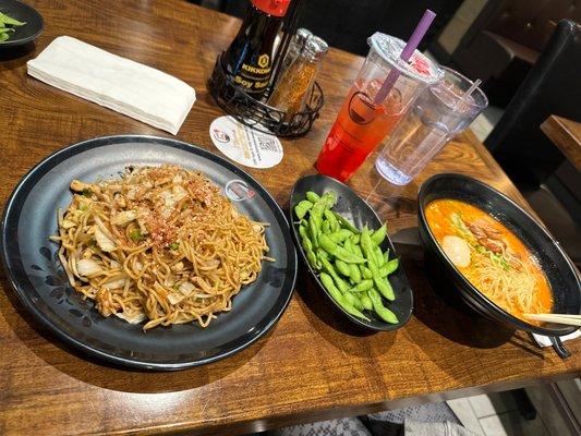 Chicken Stir Fry Ramen, Edamame, #13. Spicy Miso Ramen