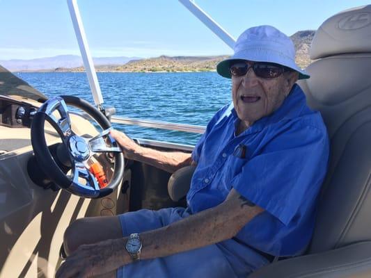 WWII Naval vet pilots a boat again. Thanks for a great day Clint. &  boats4rent wsite