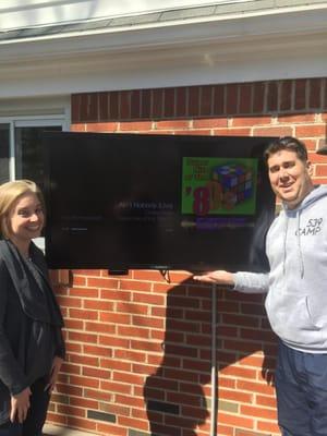 Peter and Elli know how to celebrate the arrival of spring.... A new Sunbrite 46" TV on a full motion mount with Apple TV...