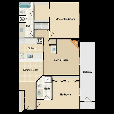 2 Bedroom 2 Bathroom 988 Sq Ft  Floor Plan