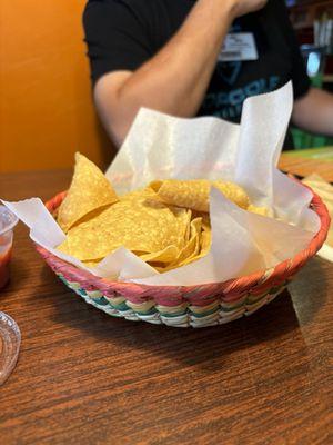 Complimentary warm chips and salsa