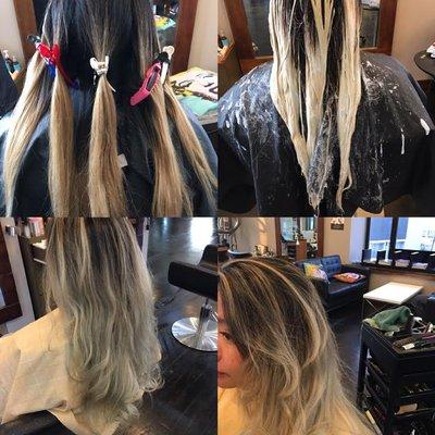 Balayage  Black to Blonde to Silver Grey