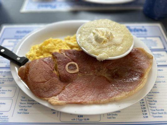 Country ham with grits and eggs