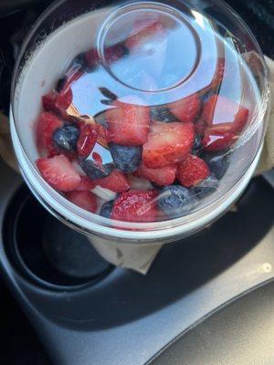 Blueberry strawberries vanilla and coffee flavored yogurt