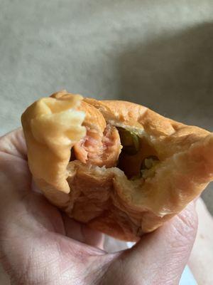 Jalapeño kolache (small) tastes good but mostly bread