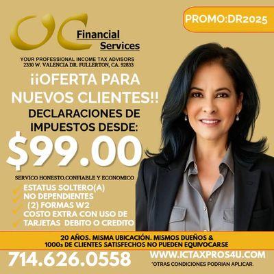 OFERTA PARA CLIENTES NUEVOS!!
SOLO $99.00
LLAME Y PREGUNTE POR DETALLES!
(714.626.0558