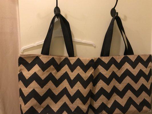 tote bags to bring your things in the room with you