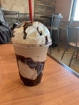 Small chocolate milkshake with dark chocolate swirl