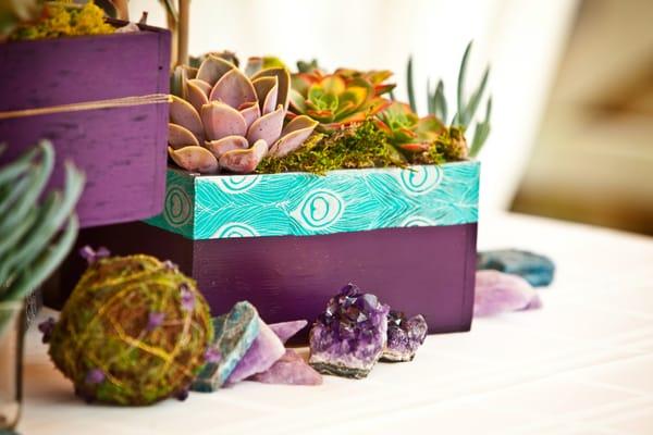 Join us in our garden boutique for handmade succulent arrangements & gemstone collection