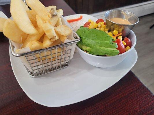 Fries and salad