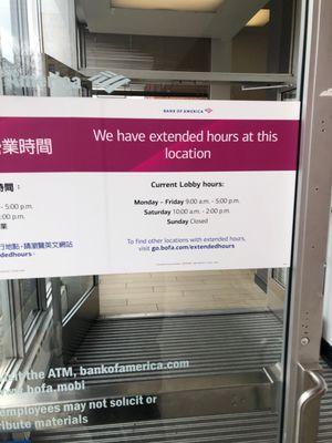 The hours for bank