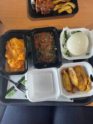 Yam Porridge Only, spinach dish and Plantain side