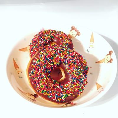 The "Armondo" donut from the secret menu. It's a chocolate raise donut with color sprinkles  Best donuts in Atwater/Merced area!