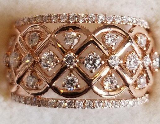 Rose gold and diamond wide band ring