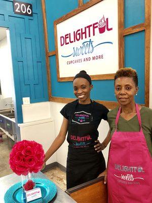 Mary Porter and Shadale Ehi.  Mother and daughter working together at Delightful Sweets.