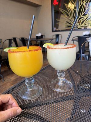 Mango slushie margarita and regular slushie margarita