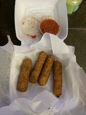 $8 Mozzarella Sticks. It says it comes w/ 6 and I got 5