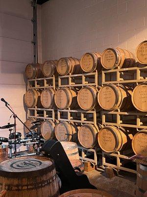 Barrels of booze at The Copper Fiddle Distillery