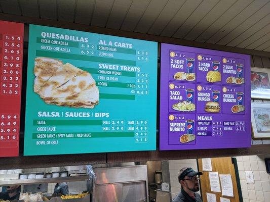 Menu display, right most board