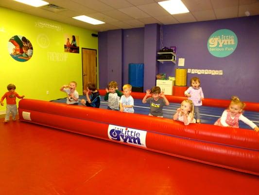 a view of the running jumping inflatable. group picture time before it deflates