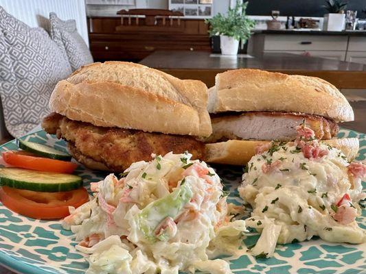 Schnitzel Sandwich with homemade cole slaw