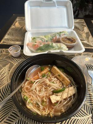 Veggie pho and shrimp summer rolls