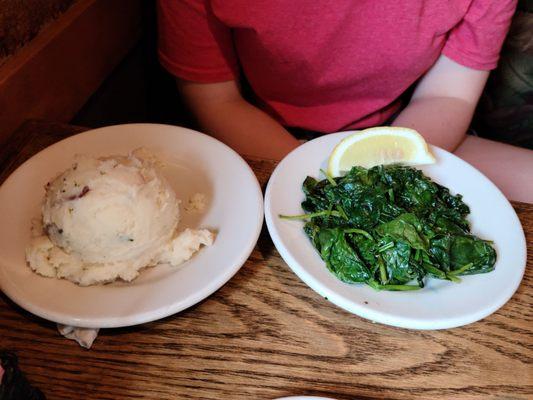 Mashed potatoes and garlic spinach