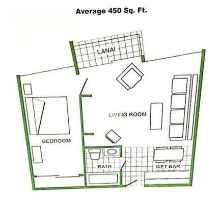 Imperial Waikiki Banyan 1 Bedroom Floor Plan.