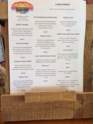 Lunch menu