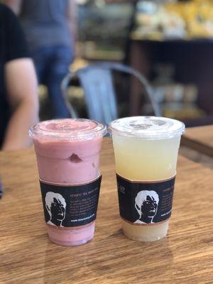 Strawberry banana smoothie and lychee oolong