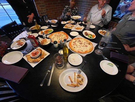 Drinks and appetizer spread.