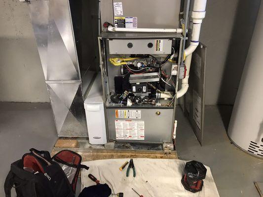 ABCastello's performing an annual preventative maintenance on a 95% furnace.