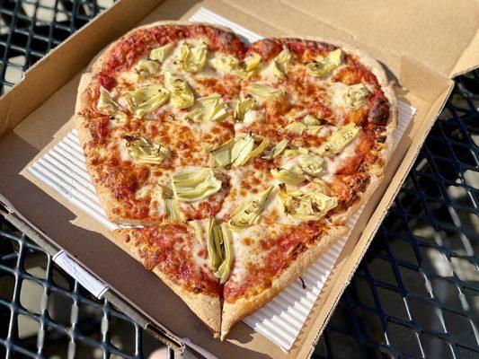 Heart shaped pizza for Valentine's Day